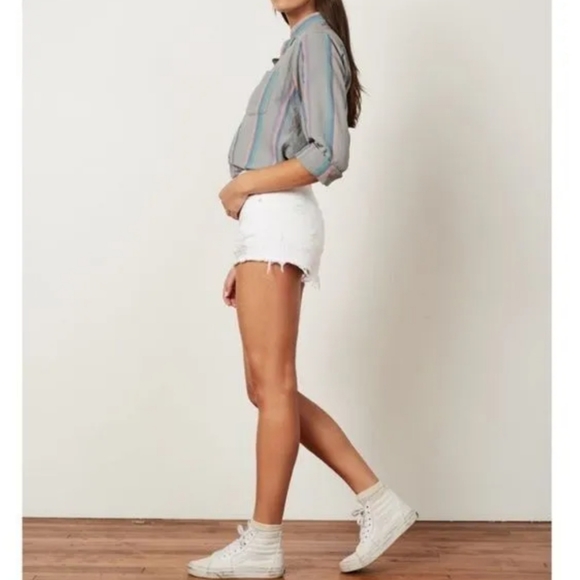 Boyish High Waist Distressed Denim Shorts in White - Picture 11 of 12